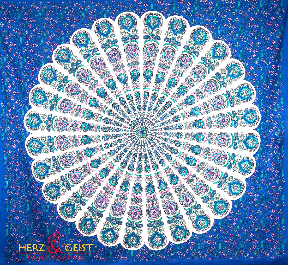Ritualtuch Tagesdecke Wandbehang - Peacock "Heaven" blau - Doppelt
