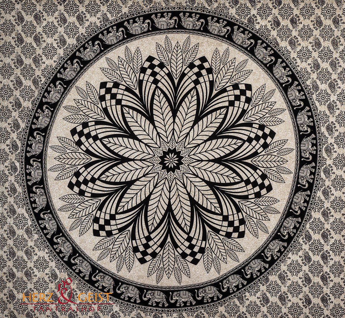 Ritualtuch Tagesdecke Wandbehang - Elefanten Blume - Doppelt