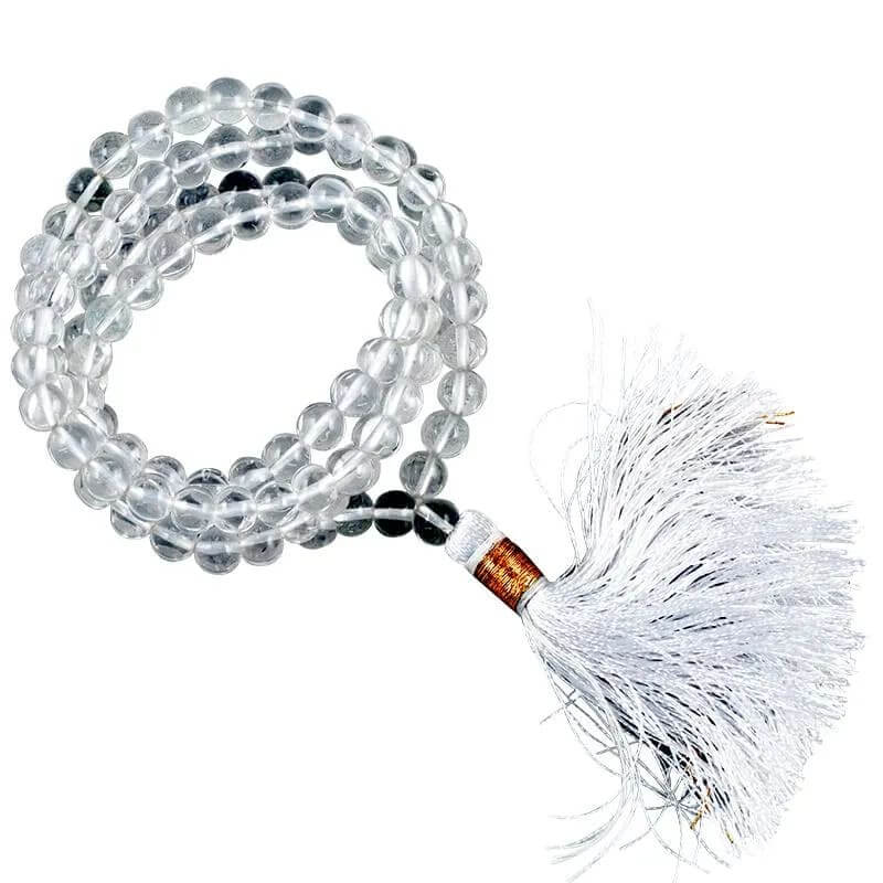 Mala Bergkristall 108 Perlen mit weißer Quaste