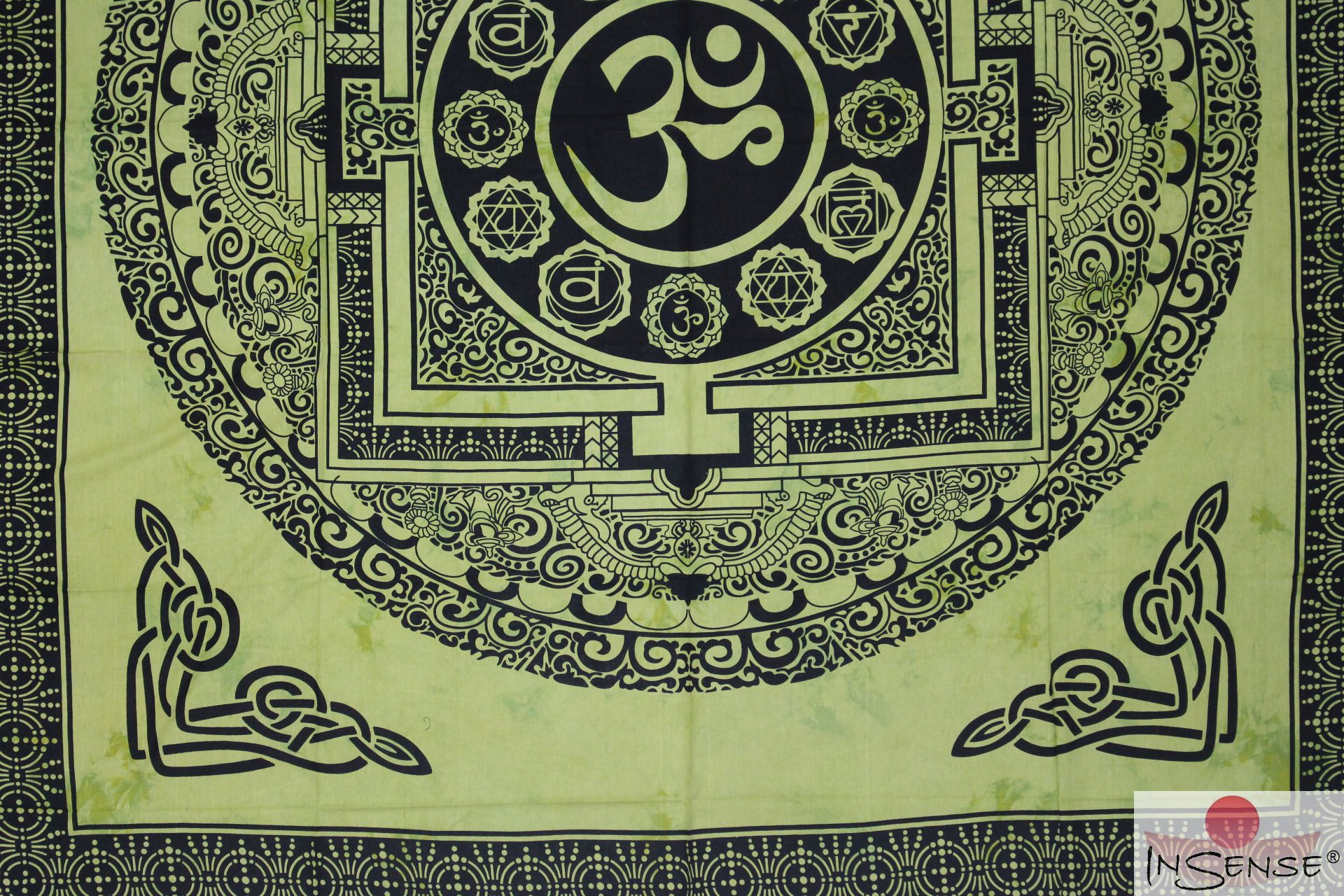 Ritualtuch Tagesdecke Wandbehang - OM Mandala helllgrün - Doppelt