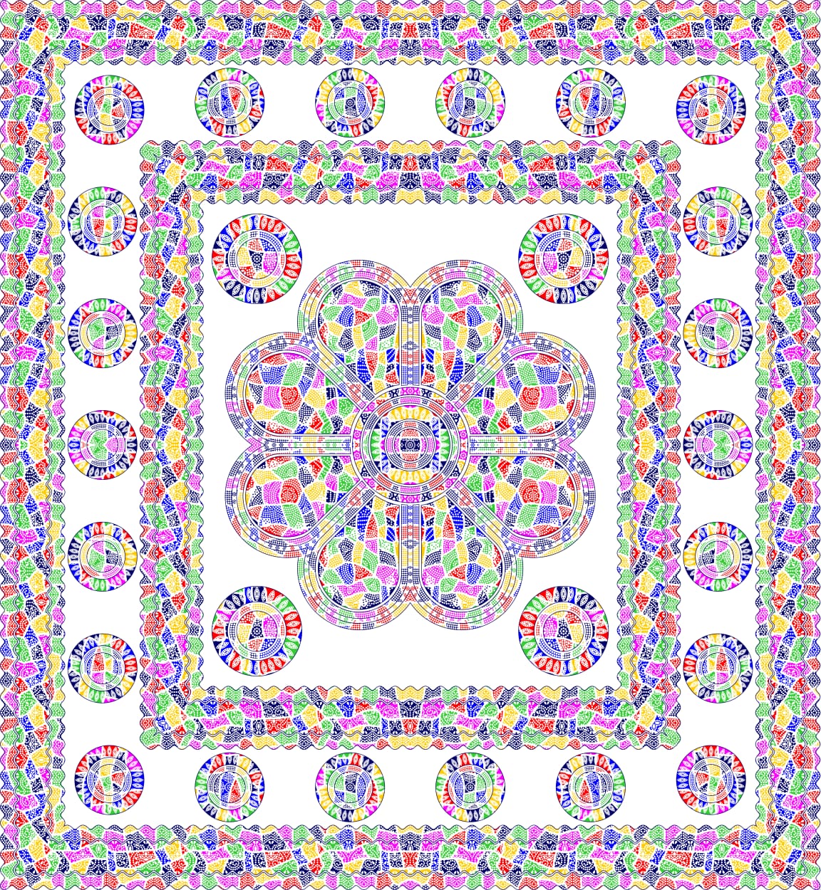 Ritualtuch Tagesdecke Wandbehang - Mosaik Flower Dots - Doppelt