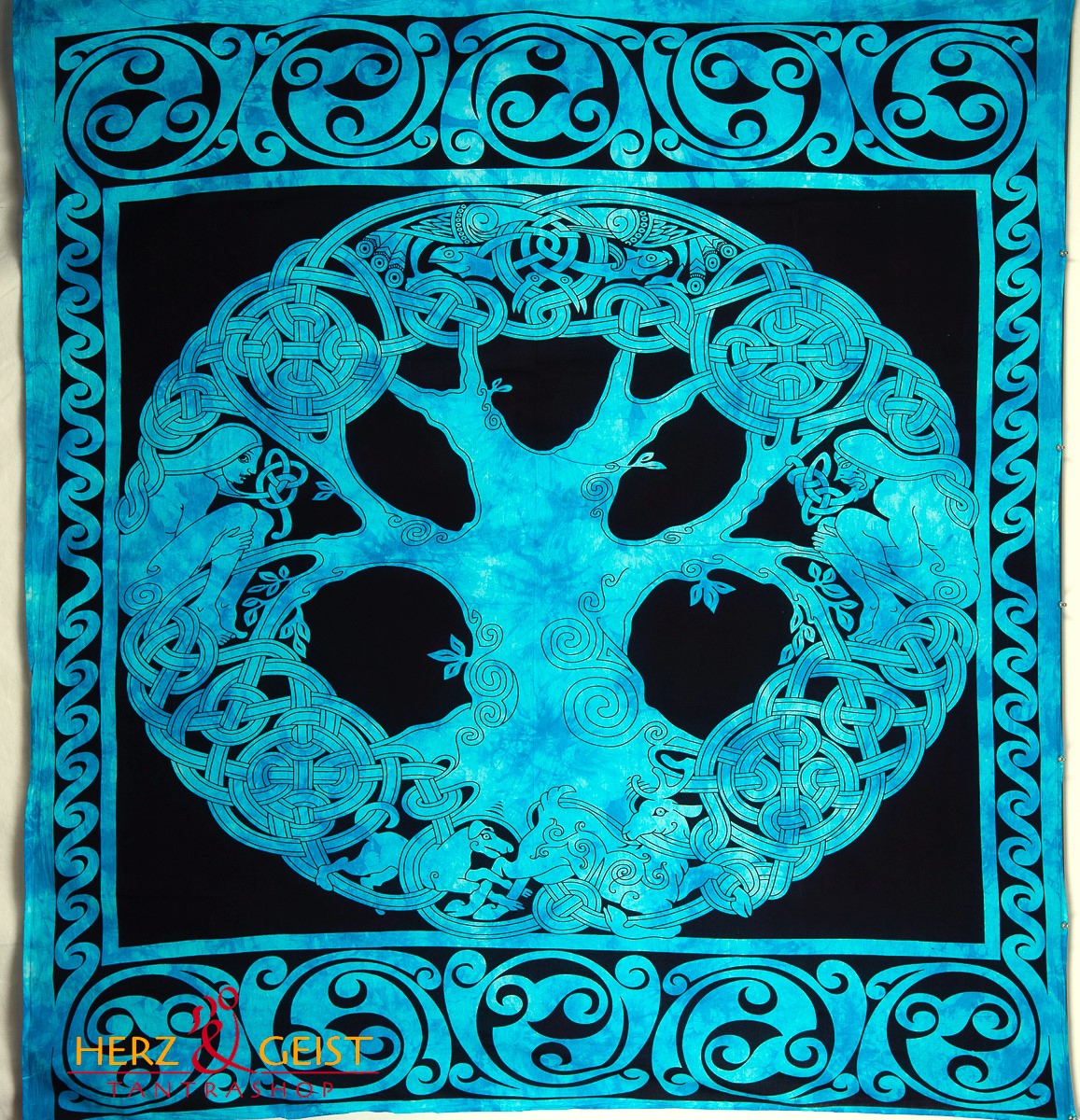 Ritualtuch Tagesdecke Wandbehang - Celtic Tree türkis - Doppelt