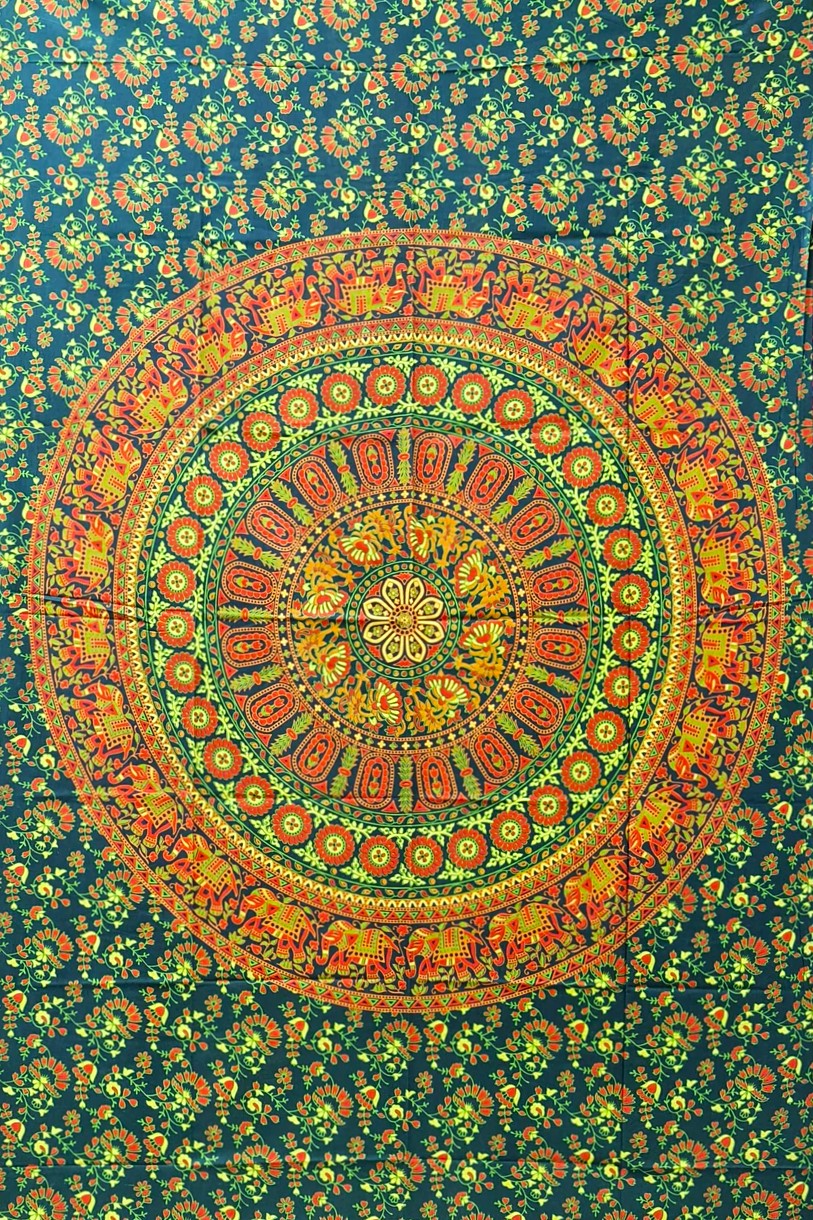 Ritualtuch Tagesdecke Wandbehang - Elephant Flower green - Doppelt