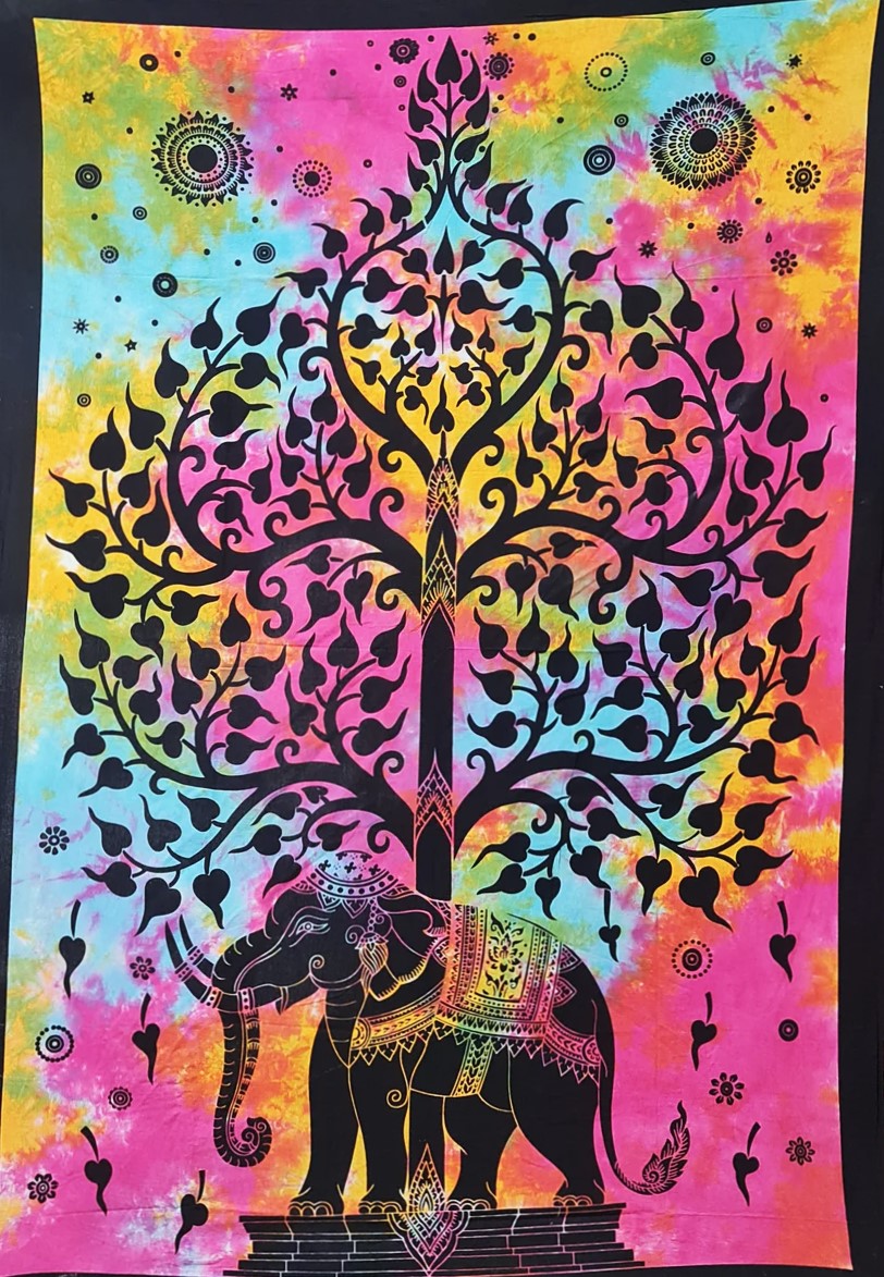 Ritualtuch Tagesdecke Wandbehang - Elefantenbaum bunt - Normalgröße