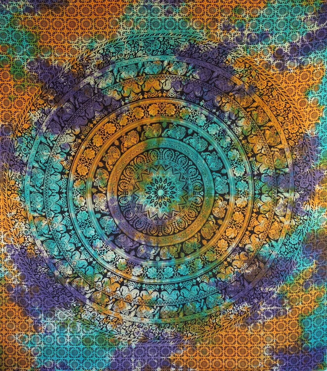 Ritualtuch Tagesdecke Wandbehang - Rigruraji Elefanten bunt - Doppelt