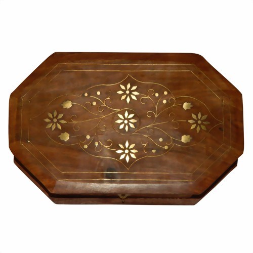 Holzkästchen mit Blumen Messing-Intarsien