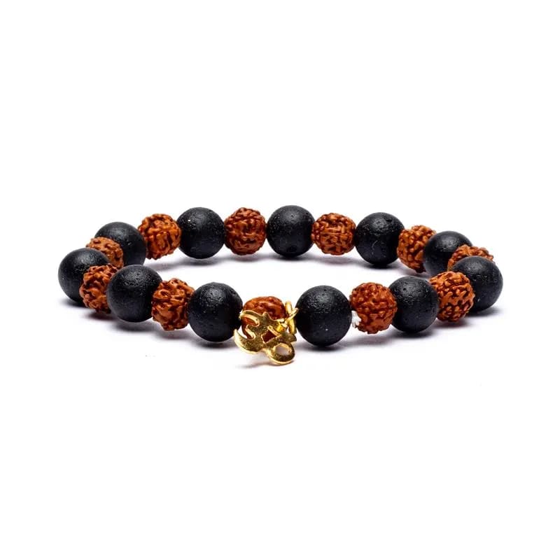 Armband - Rudraksha Samen / Lavastein mit Om - elastisch