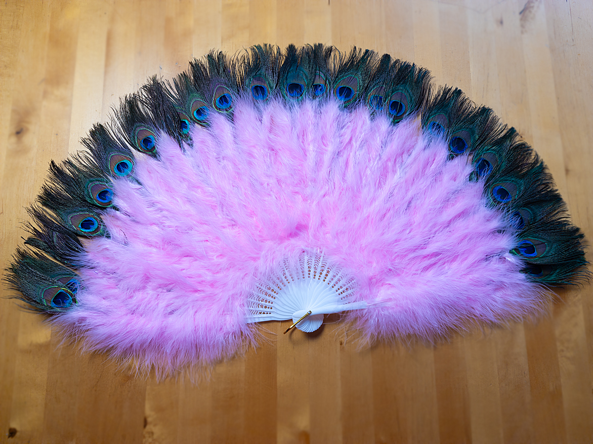 Pfauen Federfächer XL - ROSA flauschig