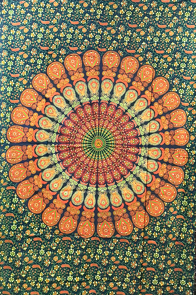 Ritualtuch Tagesdecke Wandbehang - Indian-Peacock grün - Normalgröße