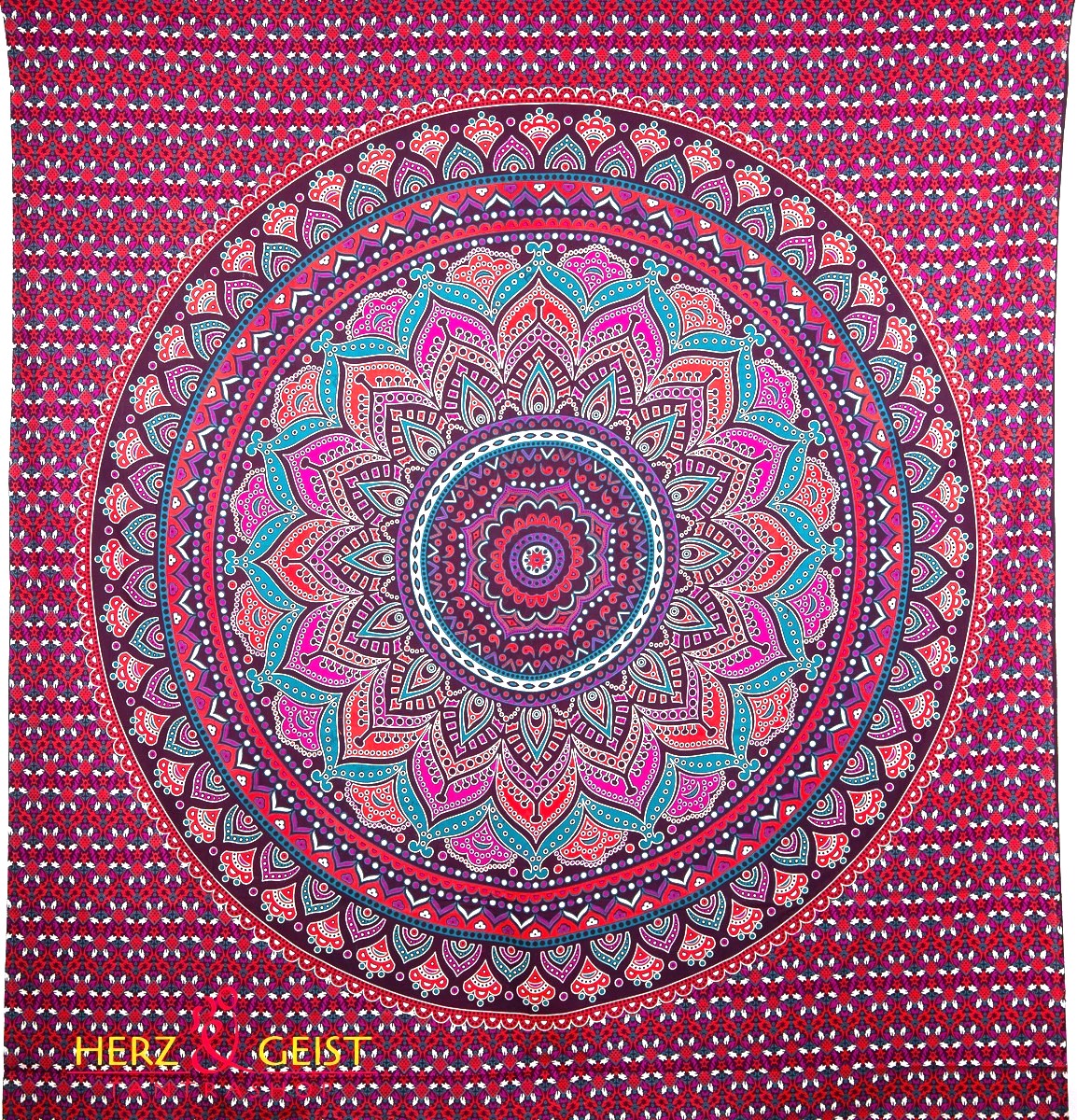 Ritualtuch Tagesdecke Wandbehang - Flower Mandala violett-türkis - Doppelt