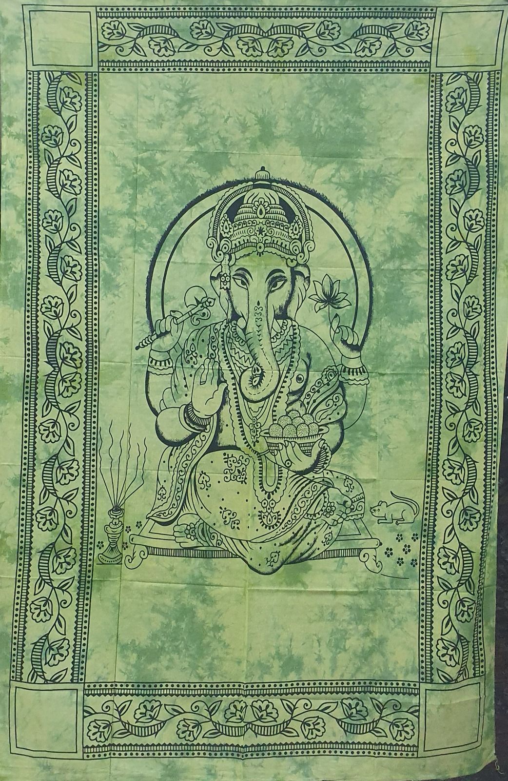Ritualtuch Tagesdecke Wandbehang - Ganesha grün - Normalgröße