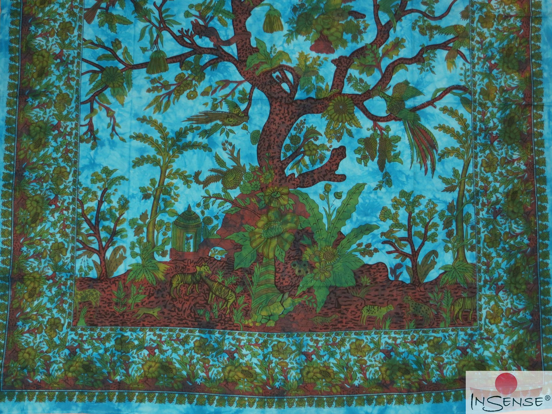 Ritualtuch Tagesdecke Wandbehang - Tree of Life türkis - Doppelt