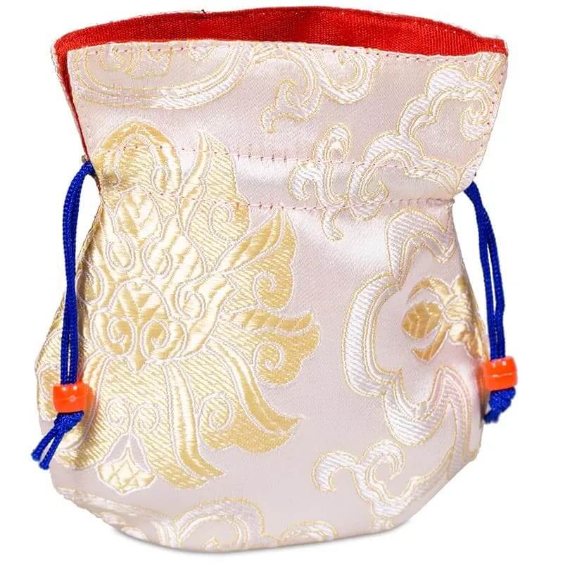 Brokat Beutel weiss mit rotem Futter 