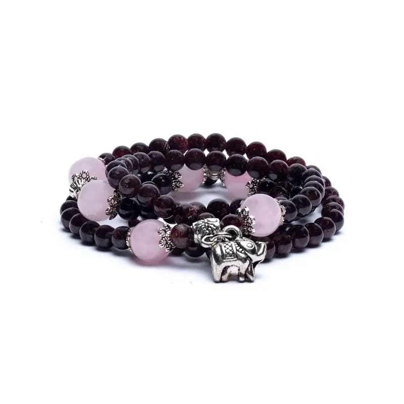Armband - roter Granat mit Elefant - elastisch