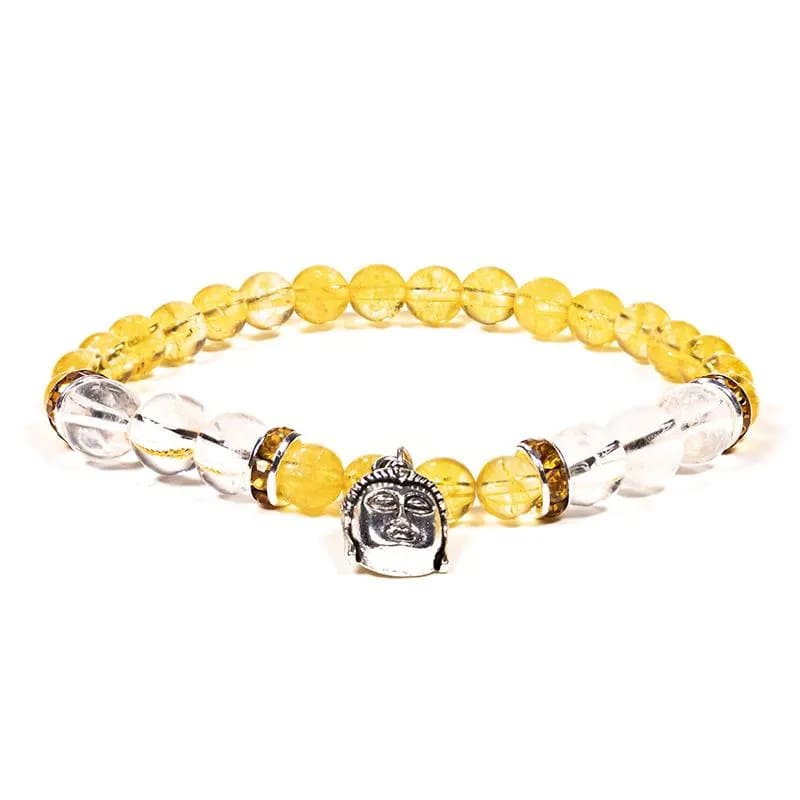Armband - Citrin / Bergkristall mit Buddha - elastisch
