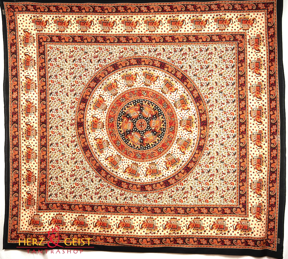 Ritualtuch Tagesdecke Wandbehang - Paisley Elephant orange - Doppelt