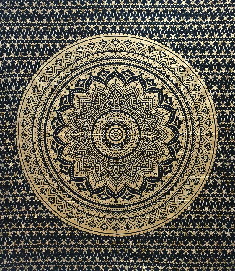 Wandbehang - Mandala Golddruck schwarz - Doppelt