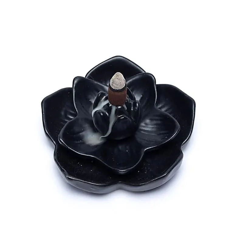 Rückfluss-Räuchergefäß - LOTUS schwarz - 12,7 x 5,8 cm