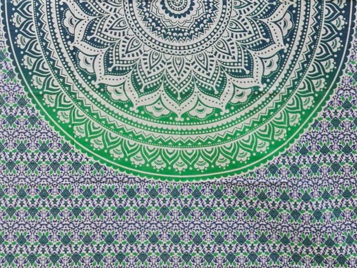 Ritualtuch Tagesdecke Wandbehang - Mandala grün/blau - Doppelt