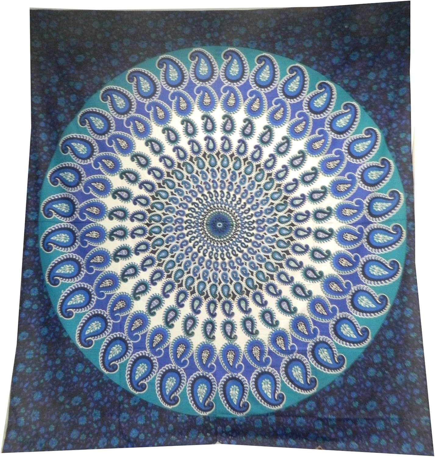 Ritualtuch Tagesdecke Wandbehang - Paisley Mandala blau/türkis - Doppelt