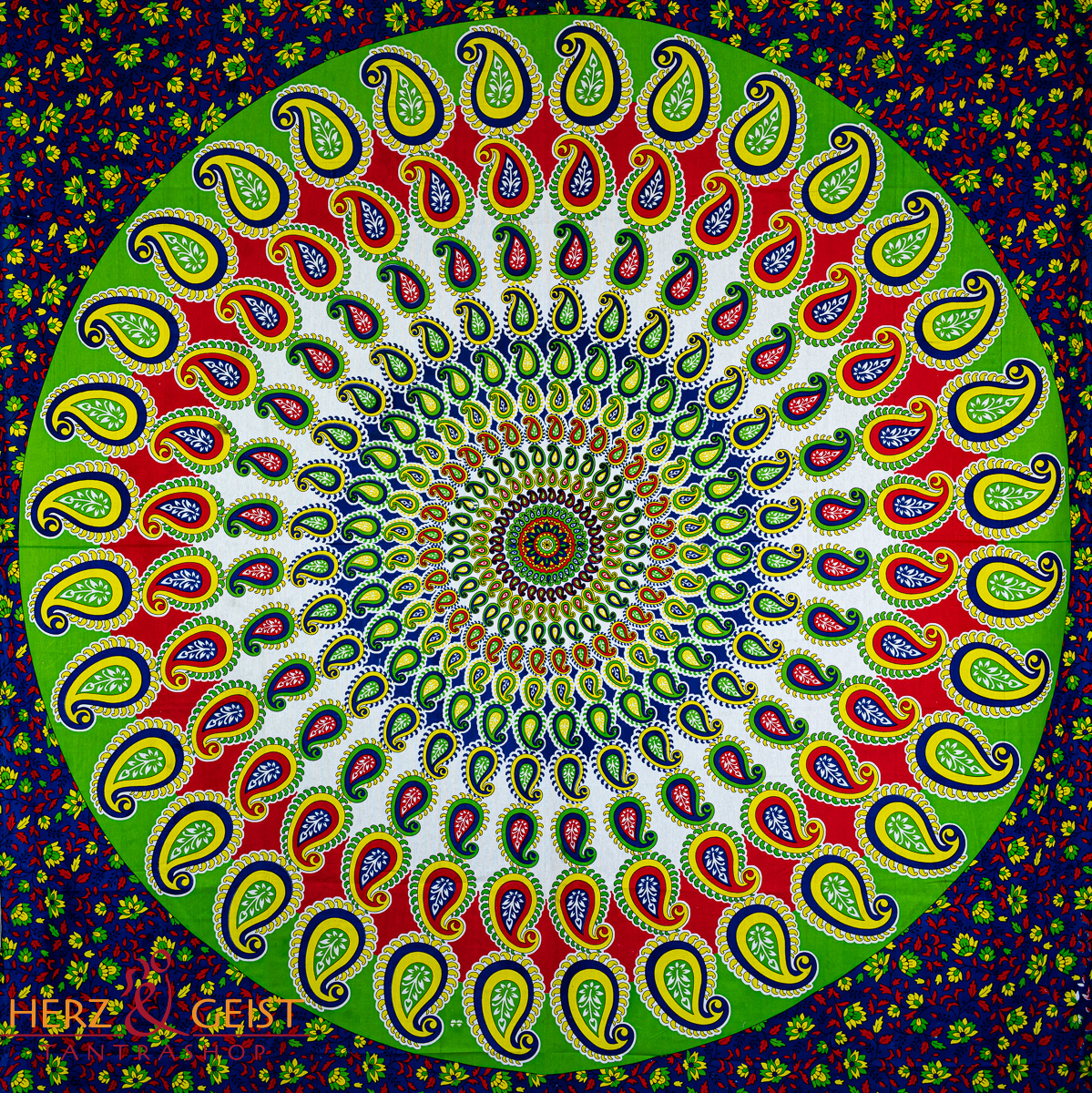 Ritualtuch Tagesdecke Wandbehang - Paisley Mandala grün/blau - Doppelt