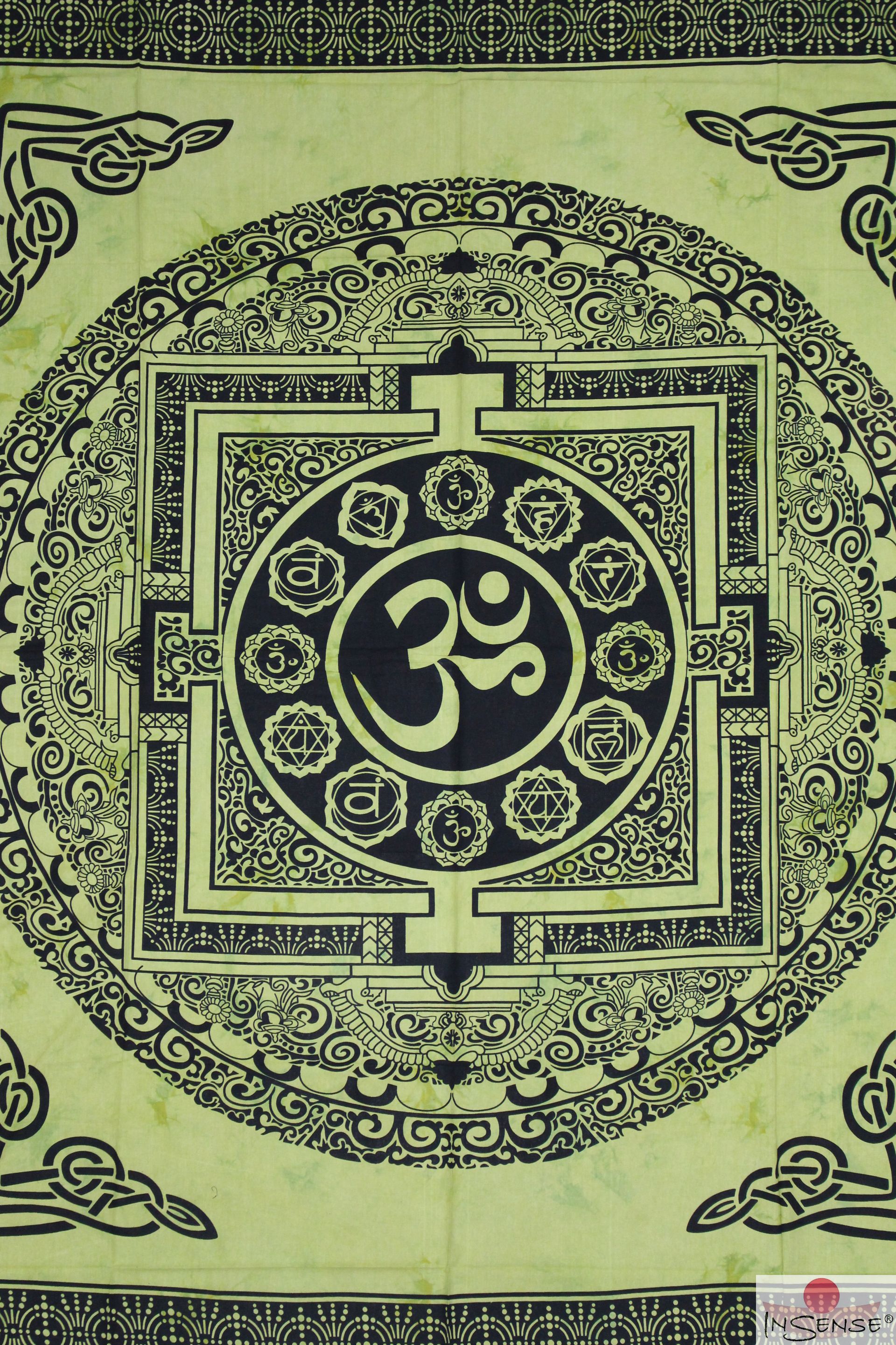 Ritualtuch Tagesdecke Wandbehang - OM Mandala helllgrün - Doppelt