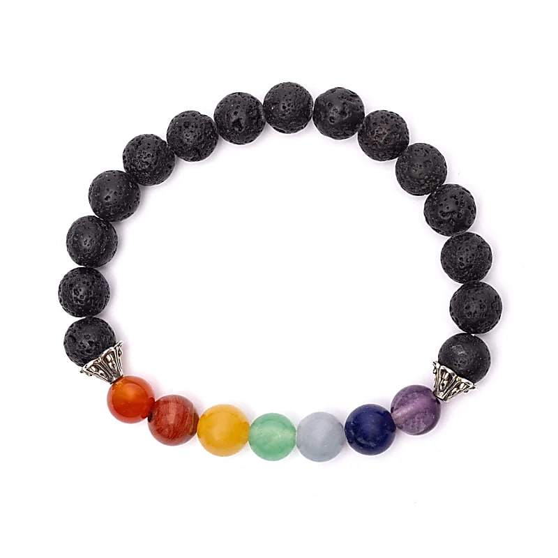 Armband - Lavastein mit Chakraperlen - elastisch