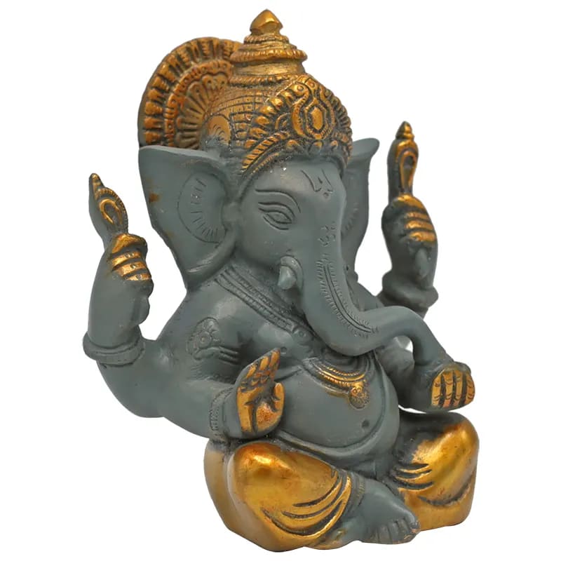 Ganesha Statue grau / goldfarben - Messing - 14cm