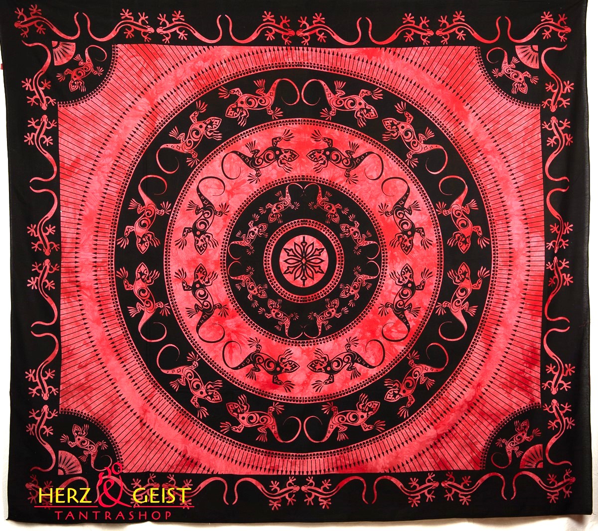 Ritualtuch Tagesdecke Wandbehang - Gecko Circles rot - Doppelt