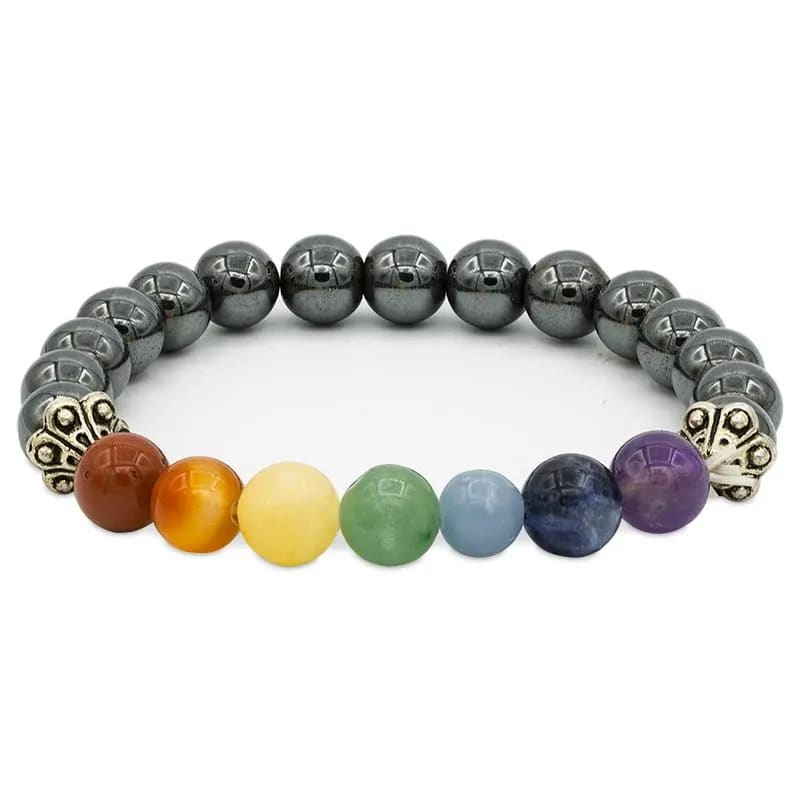 Armband - Hämatit u. 7 Chakra Edelsteine - elastisch
