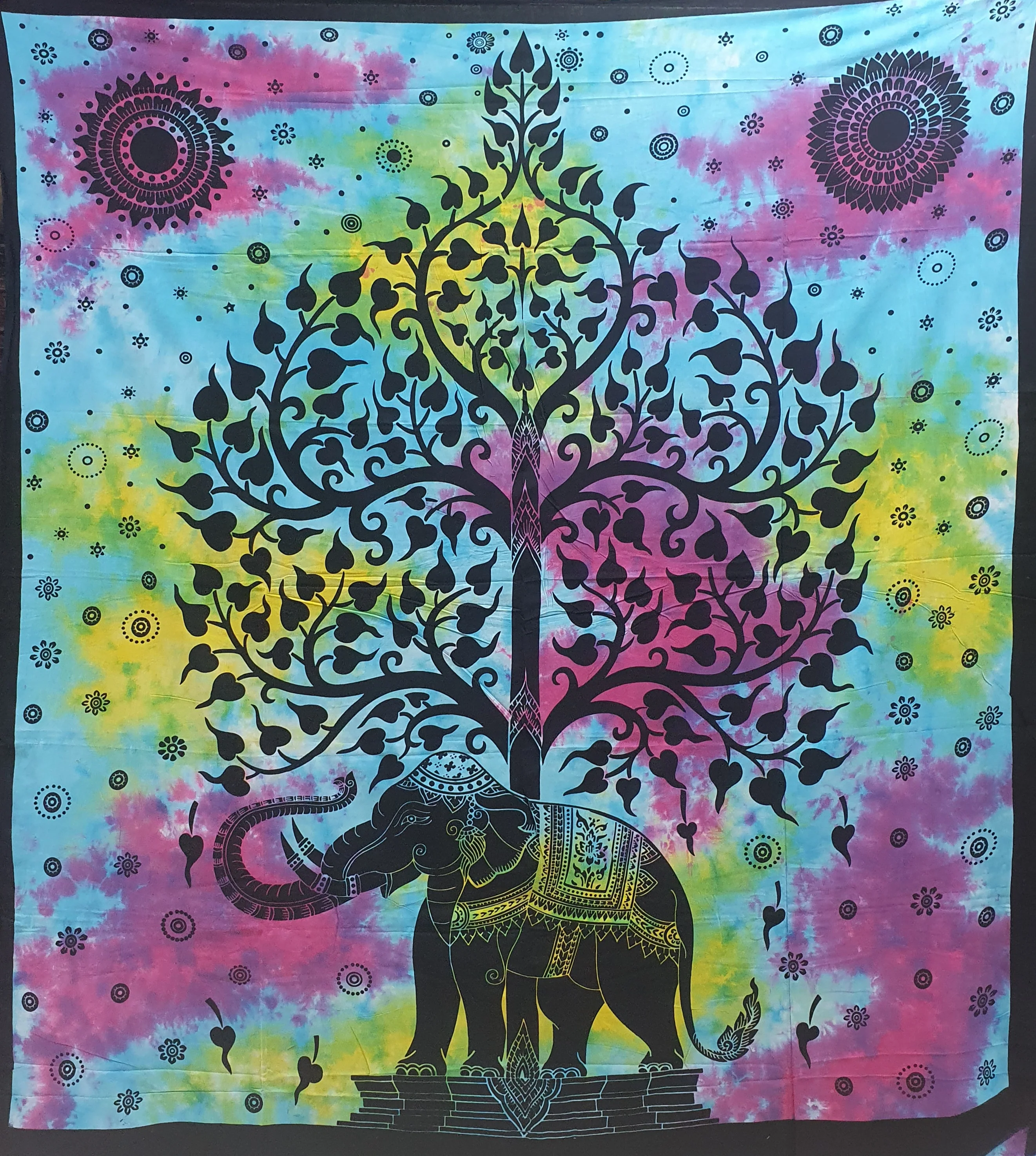 Ritualtuch Tagesdecke Wandbehang - Elefantenbaum BATIK - Doppelt