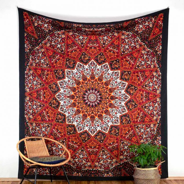 Ritualtuch Tagesdecke Wandbehang - "Paisley Star Elefant" rot - Normalgröße