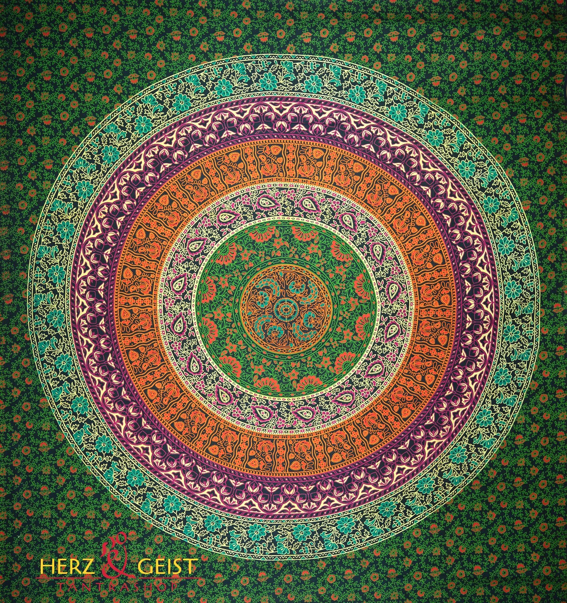 Ritualtuch Tagesdecke Wandbehang - Mandala Circle green - Doppelt