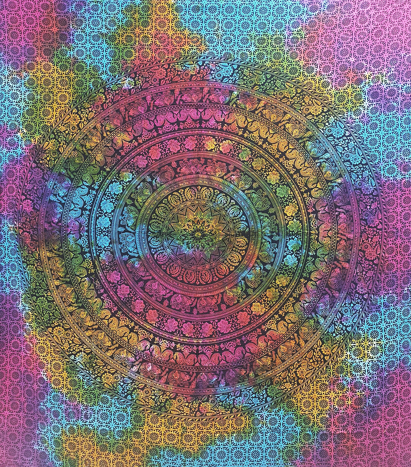 Ritualtuch Tagesdecke Wandbehang - Rigruraji Elefanten bunt - Doppelt