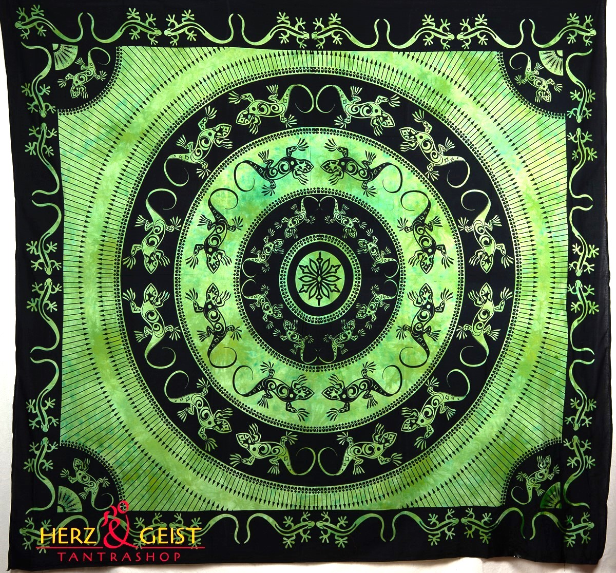 Ritualtuch Tagesdecke Wandbehang - Gecko Circles grün - Doppelt