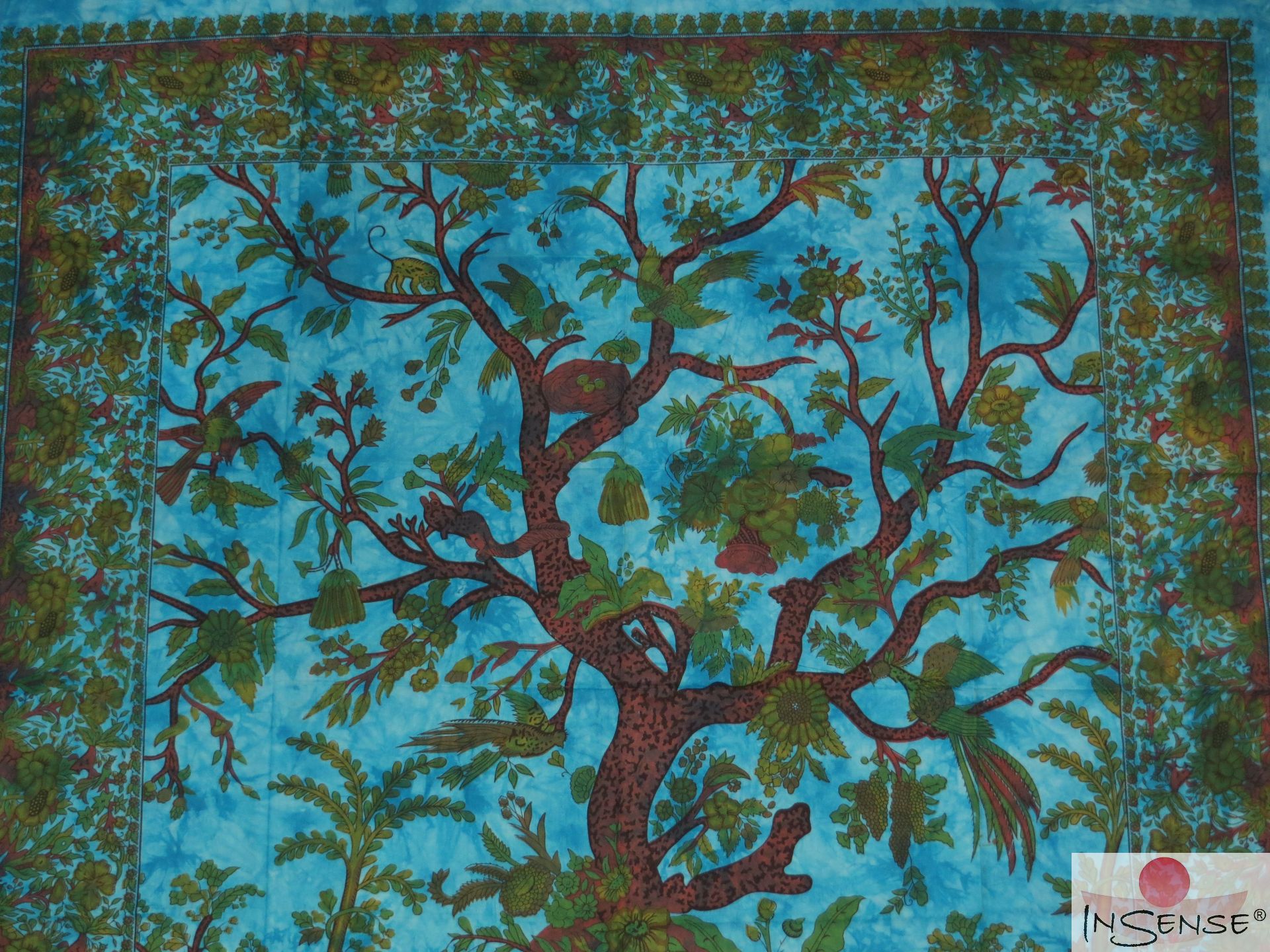 Ritualtuch Tagesdecke Wandbehang - Tree of Life türkis - Doppelt