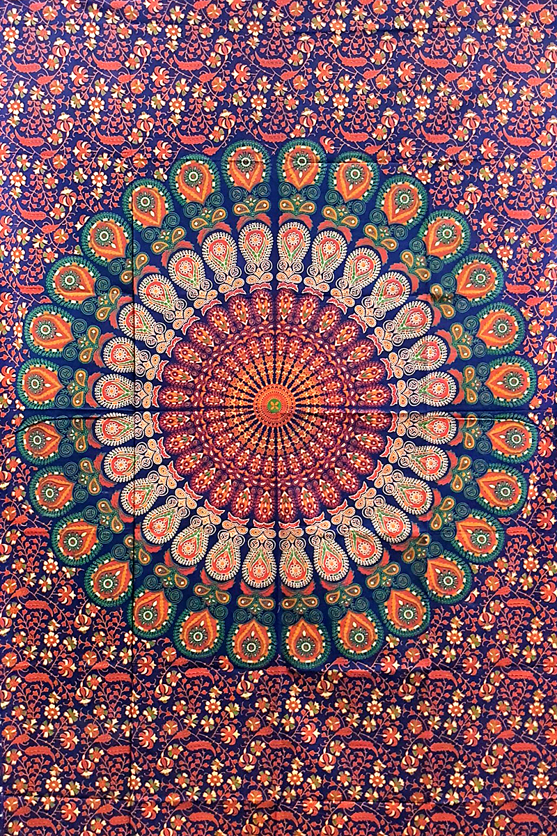 Ritualtuch Tagesdecke Wandbehang - Indian-Peacock blau/orange - Normalgröße