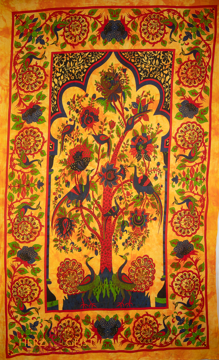 Ritualtuch Tagesdecke Wandbehang - Temple Tree of Life orange - Normalgröße