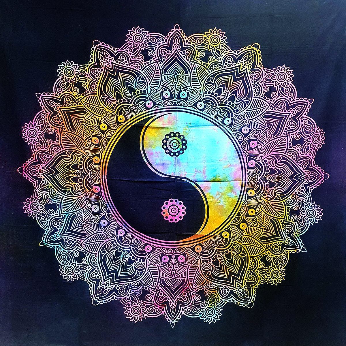 Ritualtuch Tagesdecke Wandbehang - Yin Yang Blüte - Normalgröße