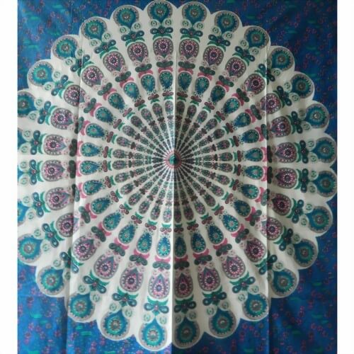 Ritualtuch Tagesdecke Wandbehang - Peacock "Heaven" blau - Doppelt