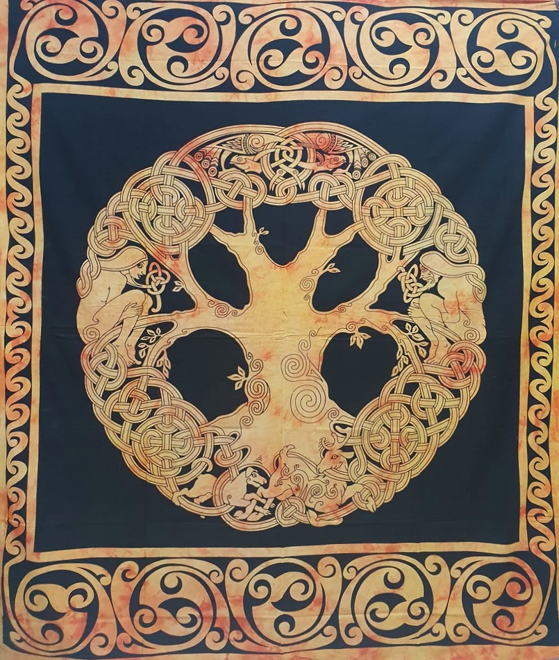 Ritualtuch Tagesdecke Wandbehang - Celtic Tree orange - Doppelt