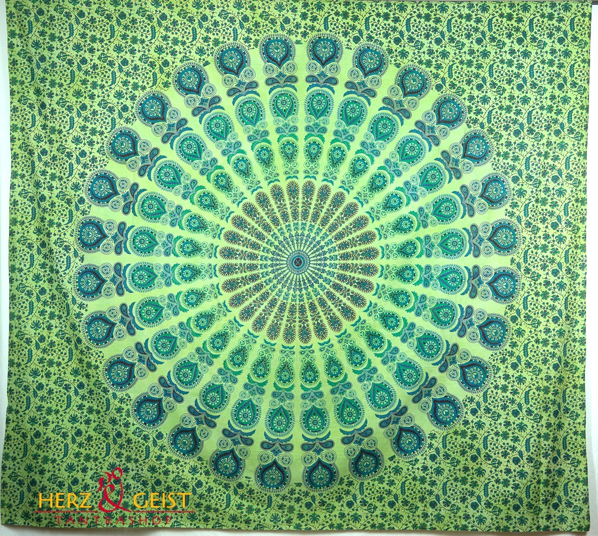 Ritualtuch Tagesdecke Wandbehang - Indian-Peacock mintgrün - Doppelt