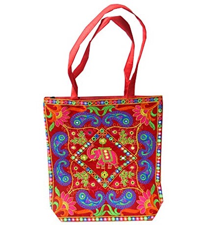 Elefanten Umhängetasche - bunte Stickerei mit Spiegelchen