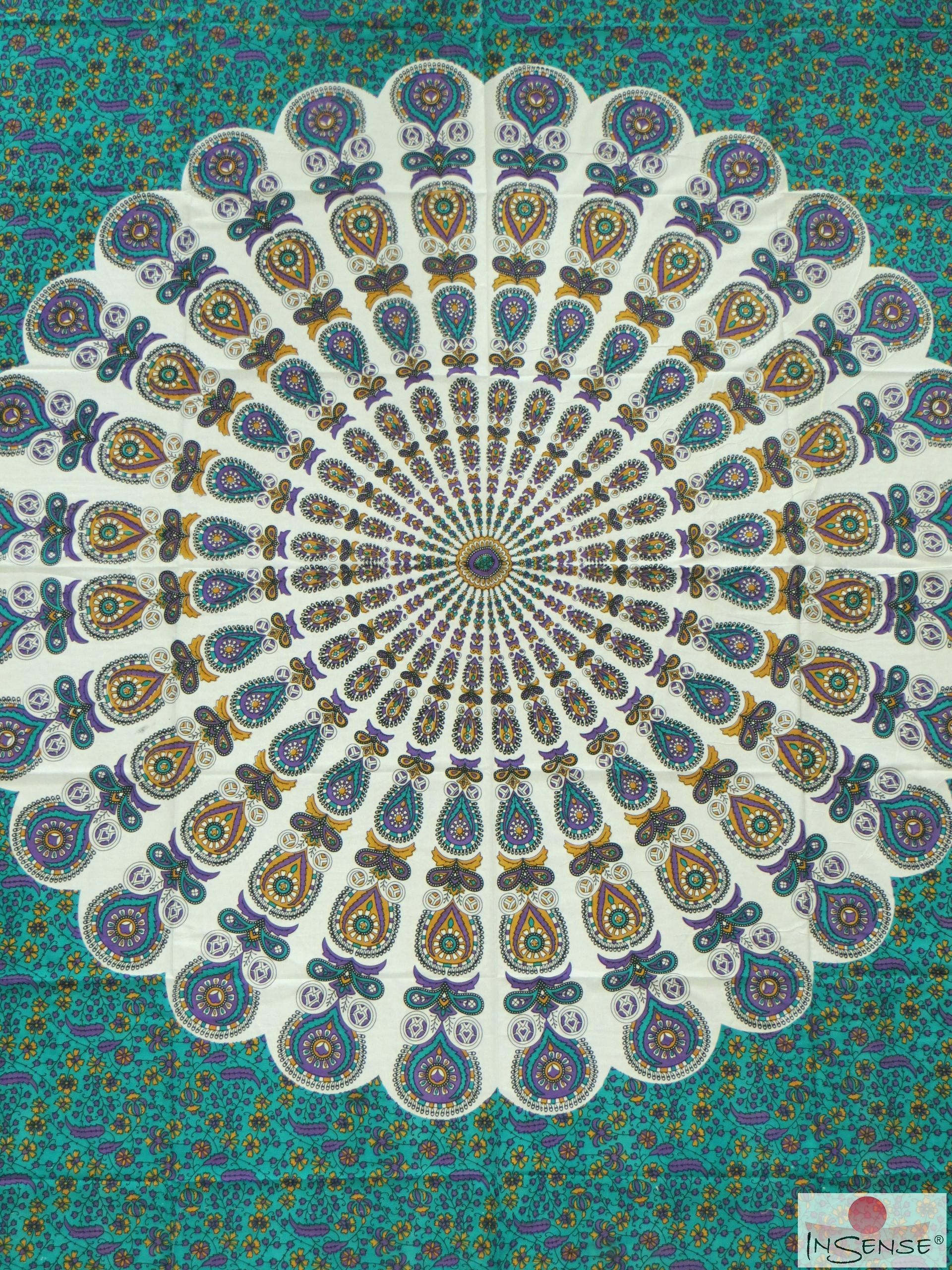 Ritualtuch Tagesdecke Wandbehang - Peacock "Heaven" türkis - Doppelt