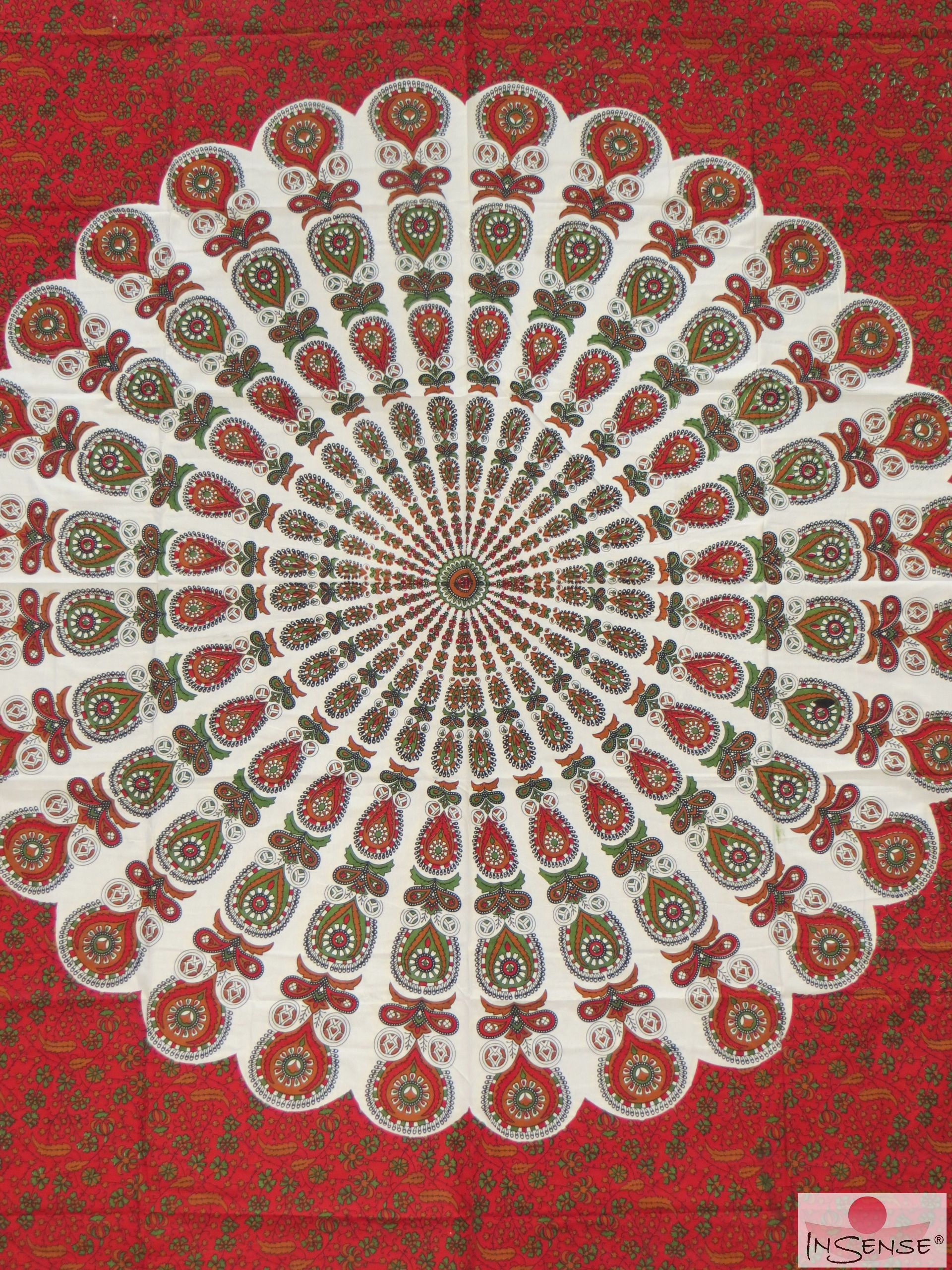 Ritualtuch Tagesdecke Wandbehang - Peacock "Heaven" rot - Doppelt