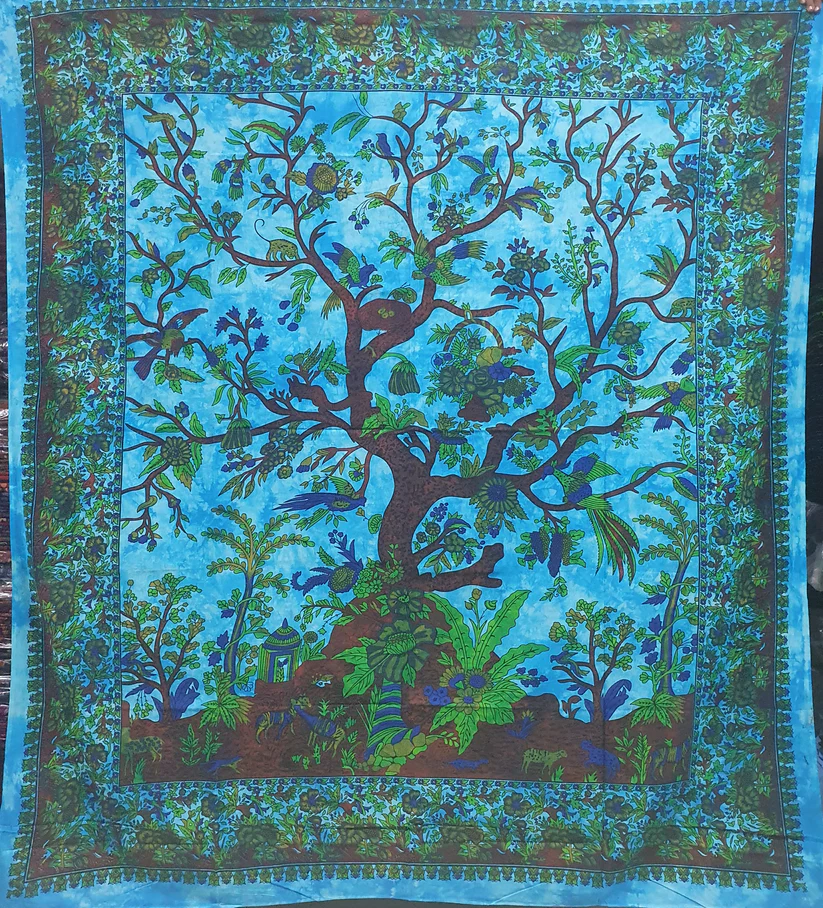 Ritualtuch Tagesdecke Wandbehang - Tree of Life türkis - Doppelt