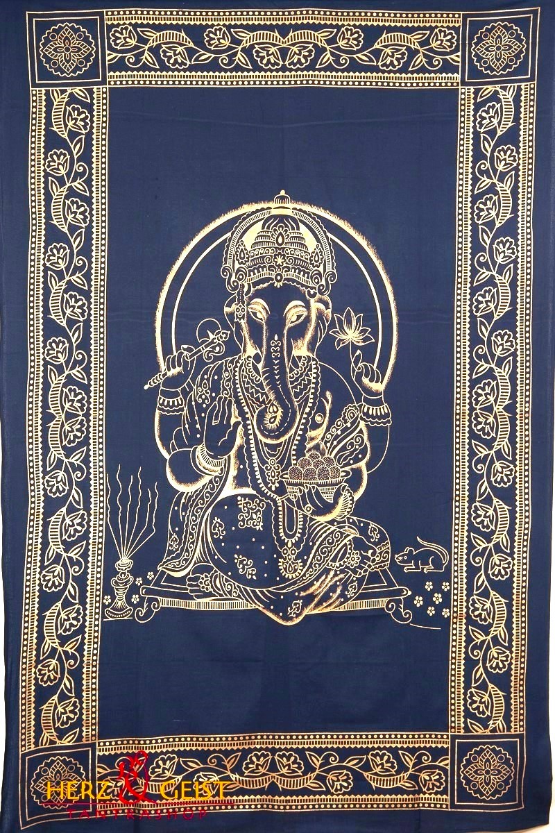 Wandbehang - Ganesha Golddruck dunkelblau - Normalgröße
