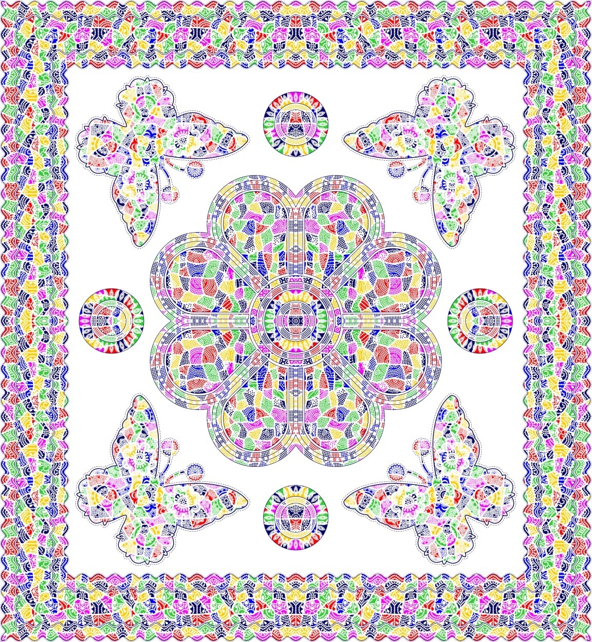 Ritualtuch Tagesdecke Wandbehang - Mosaik Flower Butterfly - Doppelt