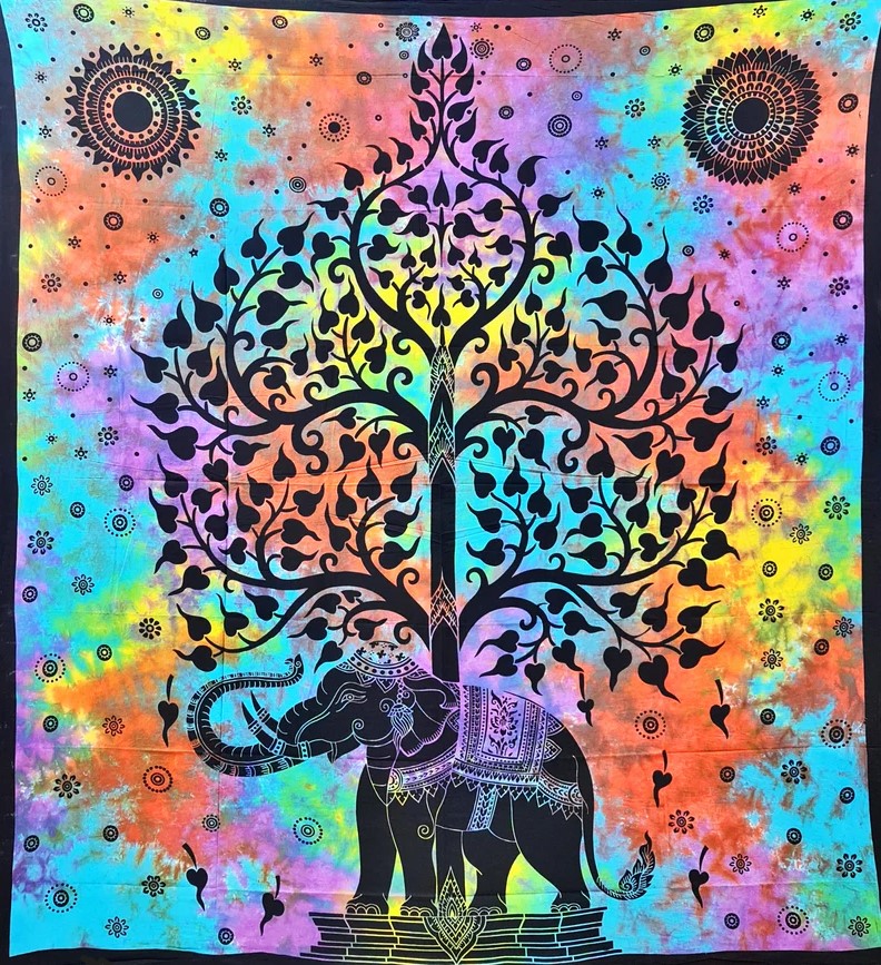 Ritualtuch Tagesdecke Wandbehang - Elefantenbaum BATIK - Doppelt