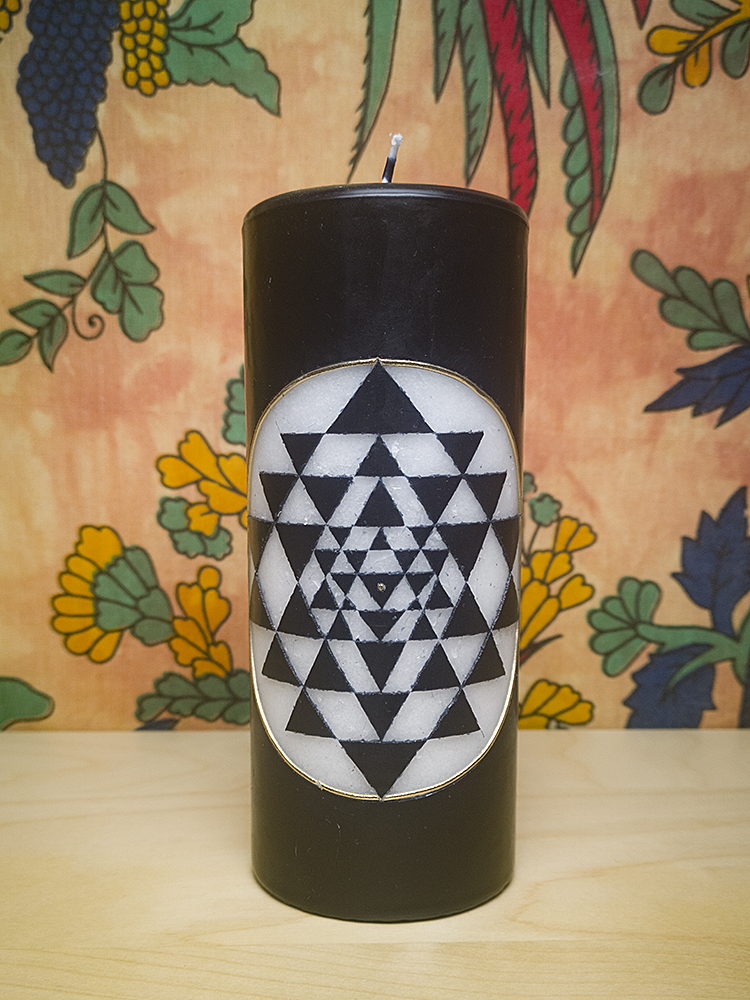 Kerze Shri-Yantra schwarz gold - handgeschnitzt